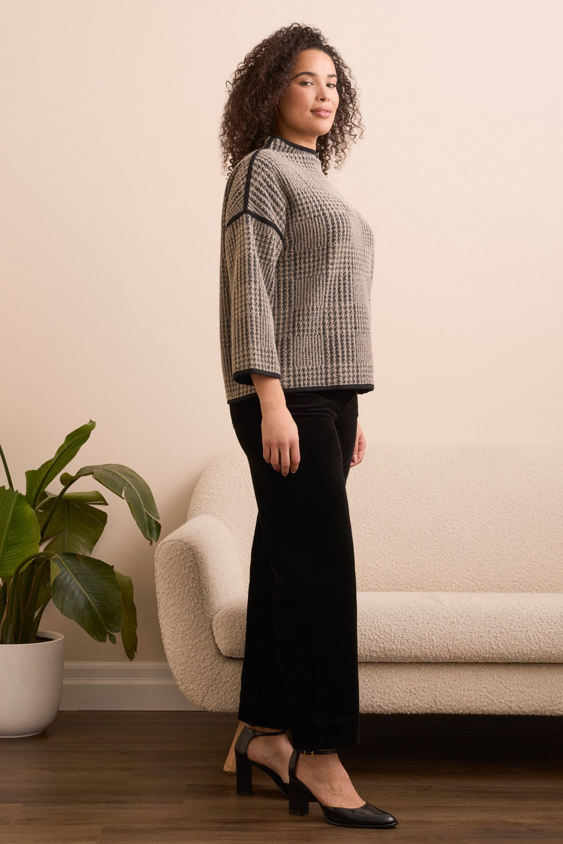 Tribal | 3/4 Slv Mock Neck Top-sandston