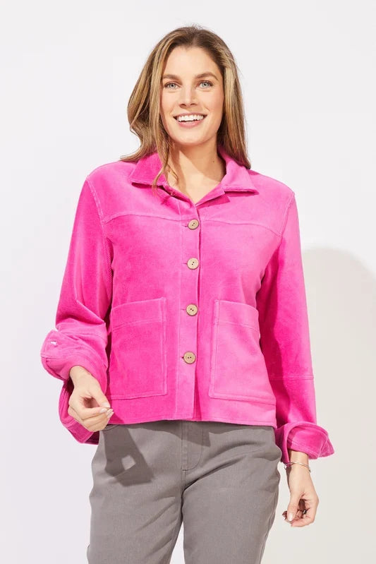 Fuchsia corded velour jacket from Escape by HAB, stylish and soft with a relaxed fit, perfect for casual wear.