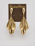 3 Petal Gold Drop Clip-on Earrings pair of gold-tone dangle earrings with a layered, teardrop-shaped design.