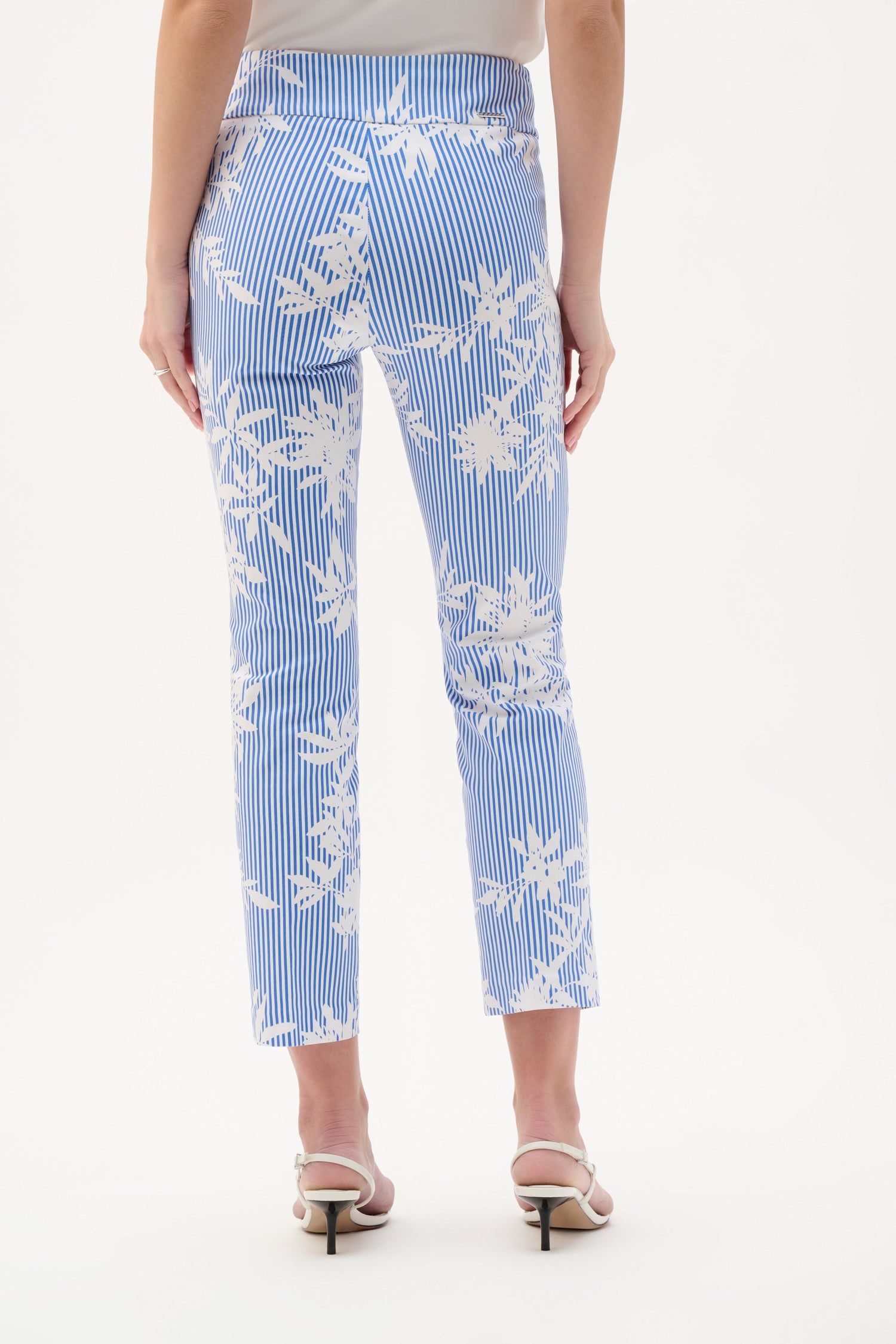 Printed Joseph Ribkoff pull-on pants with a stylish, comfortable fit, featuring a vibrant pattern and elastic waistband.