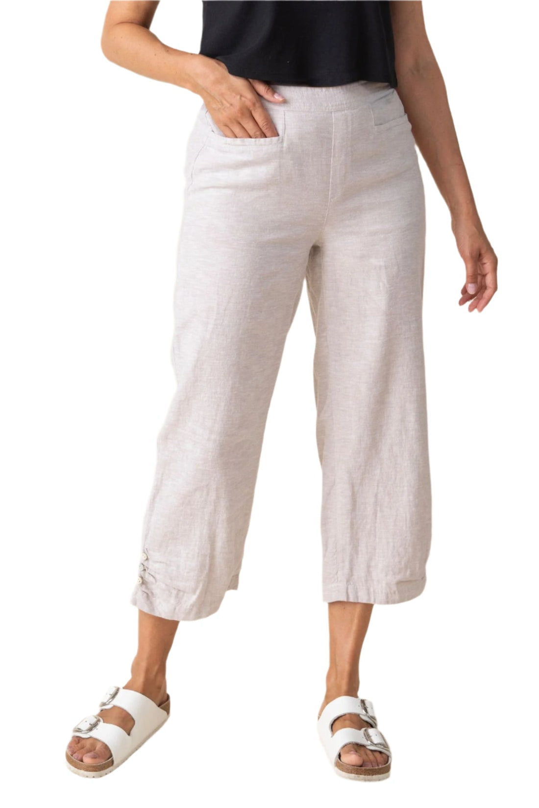 Habitat | Linen Solid Pleat Button Capri