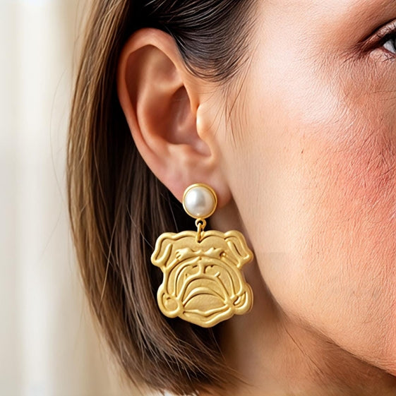 Gold Bulldog Dangle Earring