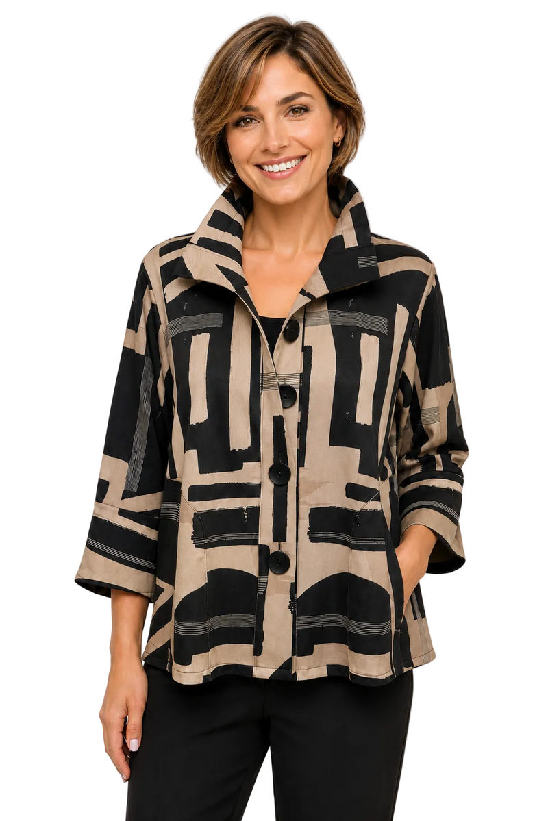 Abstract Print Soft Vegan Suede Jacket