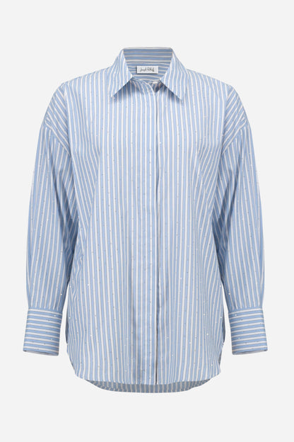 Joseph Ribkoff striped sparkly blouse, stylish tops with shimmering fabric and bold pattern, perfect for elegant casual wear.