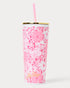 Lilly Pulitzer Tumbler with pink and white floral pattern Color: Conch Shell Pink Burst Of Joy
