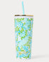 Lilly Pulitzer tumbler with straw Color: Day Dream Blue Throw Me A Line floral coastal pattern
