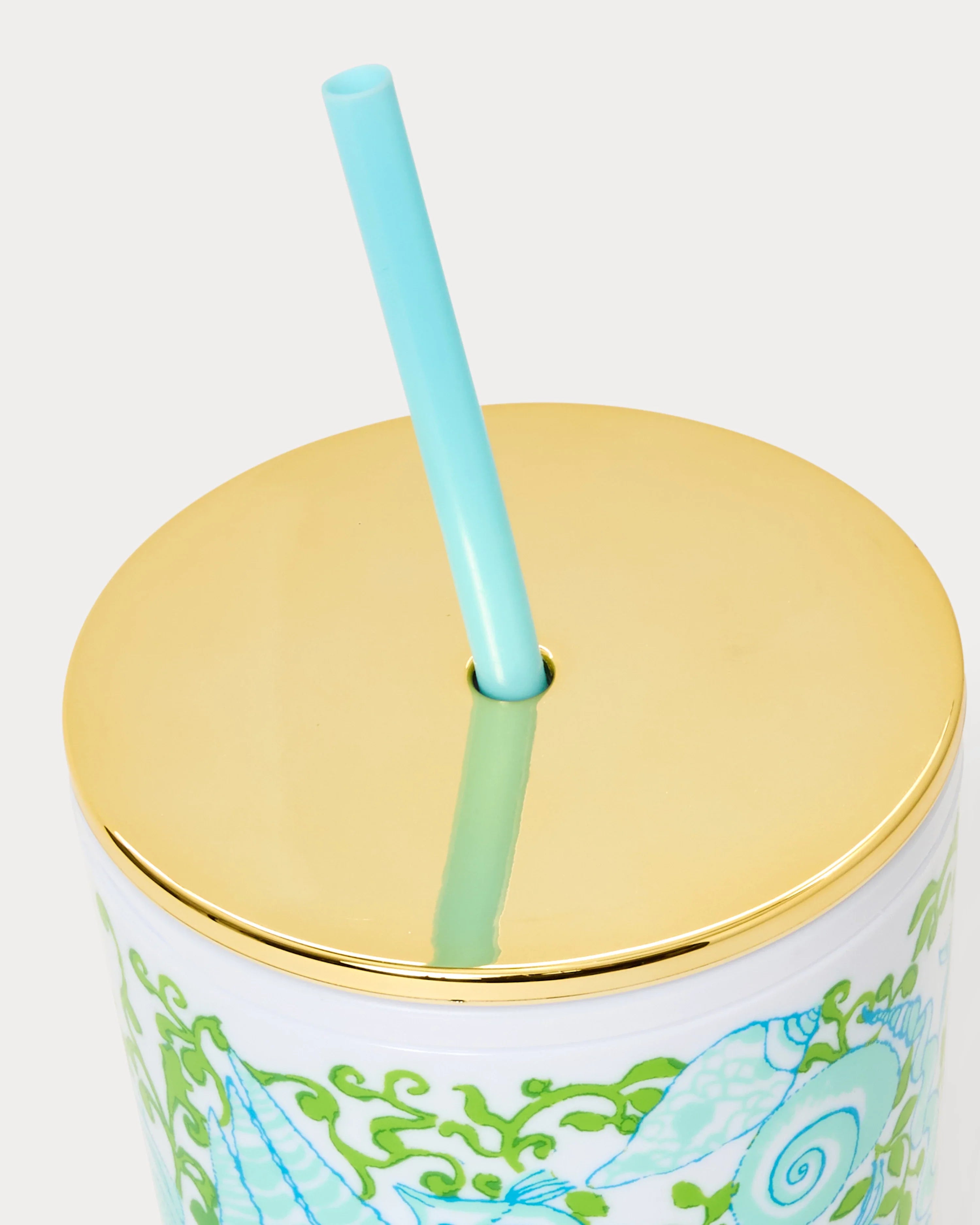 Lilly Pulitzer tumbler with straw Color: Day Dream Blue Throw Me A Line floral coastal pattern
