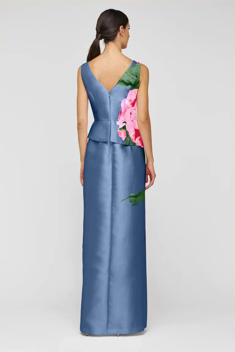 KAY UNGER Luciana Column Gown, elegant long dress in a sleek silhouette, perfect for formal occasions, shown in black.