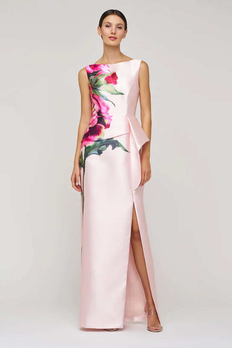 KAY UNGER Luciana Column Gown, elegant formal dress in sleek design, shown in a full-length image.