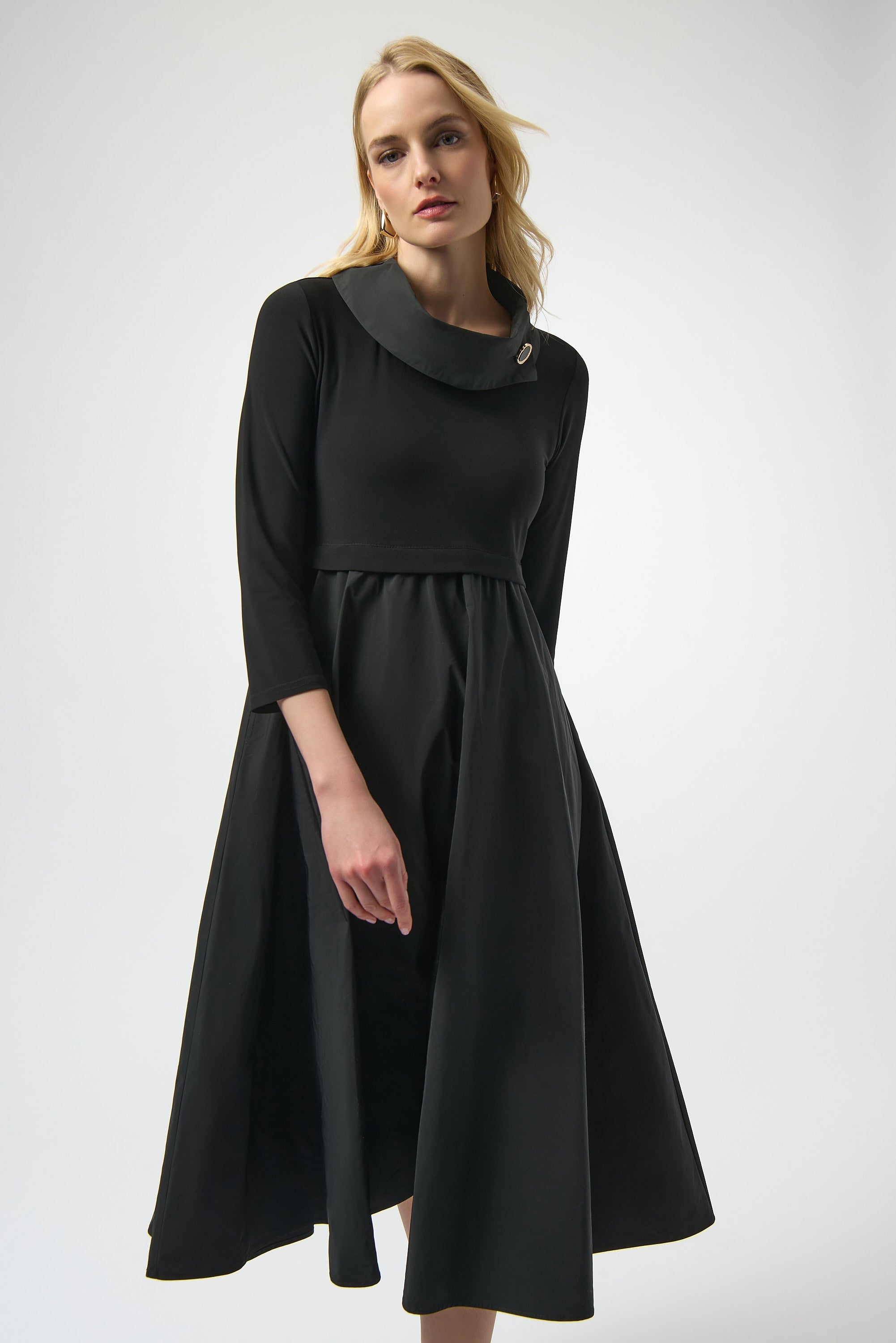 Joseph Ribkoff knit and taffeta dress featuring a stylish design, perfect for elegant occasions.
