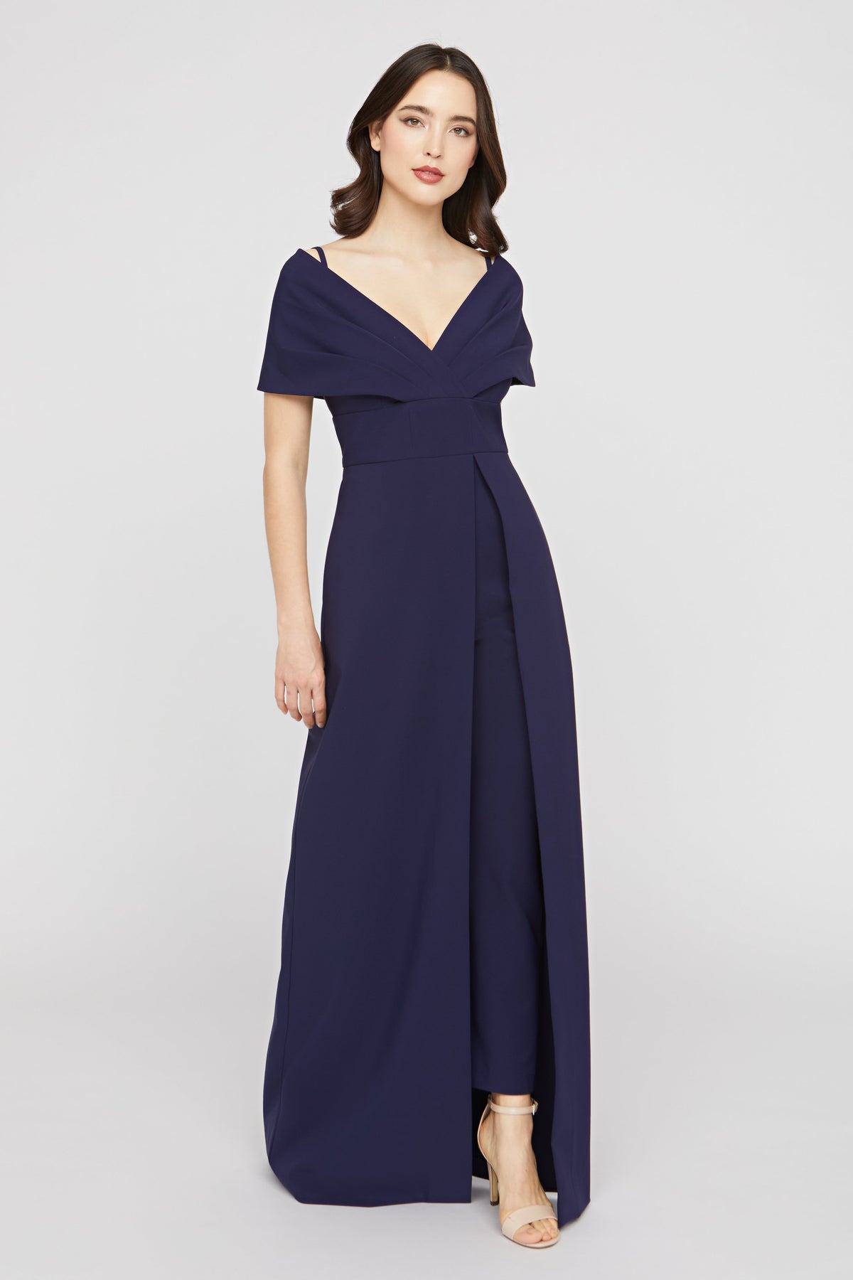 Kay Unger Irelyn jumpsuit, stylish navy romper with long sleeves and tailored fit, perfect for elegant casual wear.