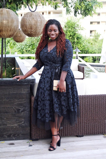 Teri Jon | Lace V-neck Dress | Teri Jon | Cloister Collection Designer Fashion