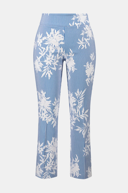 Printed Joseph Ribkoff pull-on pants with a stylish design, shown on a model showcasing the comfortable waistband and relaxed fit.