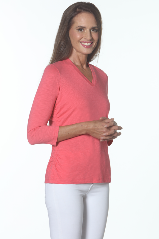 Eli | 3/4 Sleeve V Neck with Side Ru