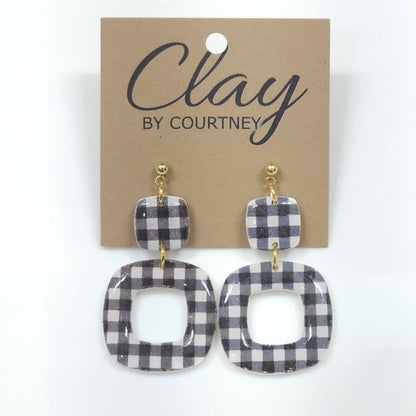 Black Gingham Square Earrings