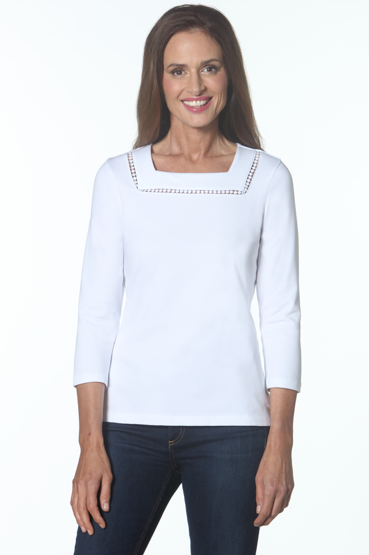 Eli | 3/4 Sleeve Square Neck Top Wit