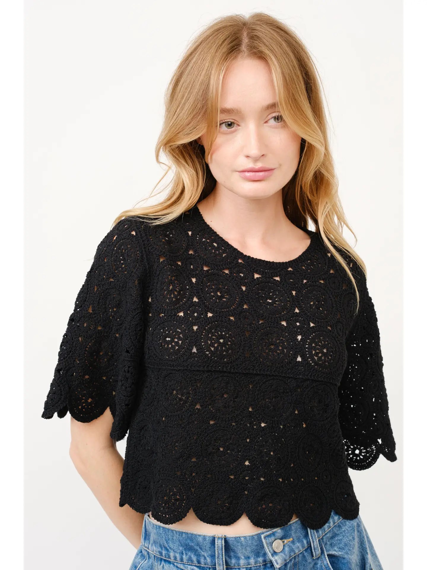 Aaron &amp; Amber | Crochet Lace Top with Scallop