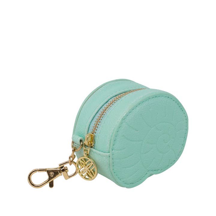 LIFEGUARD PRESS mini keychain pouch with shell design, compact accessories holder, attached to a keyring for portability