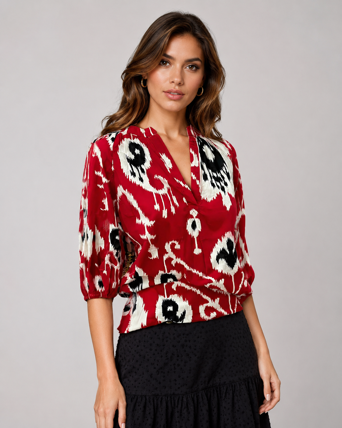 Ikat Print Top Red