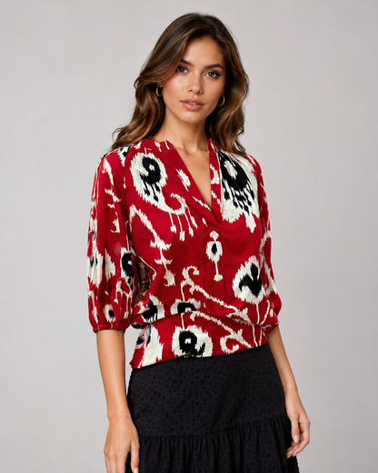 Ikat Print Top Red