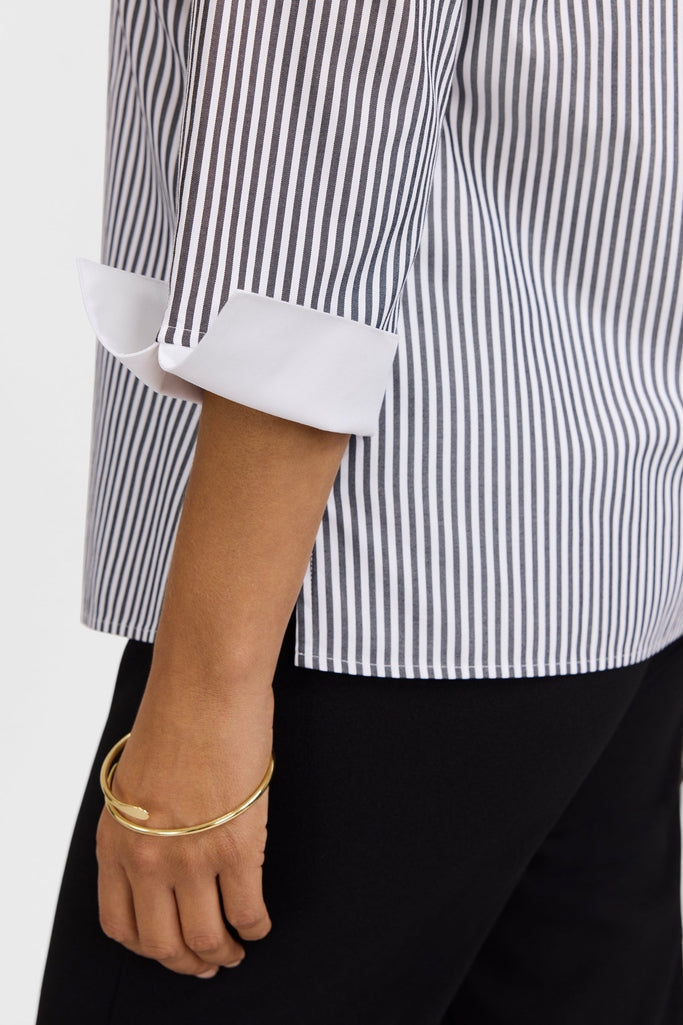 Tammy No Iron Pinpoint Striped 3/4 Sleeve Popover Shirt