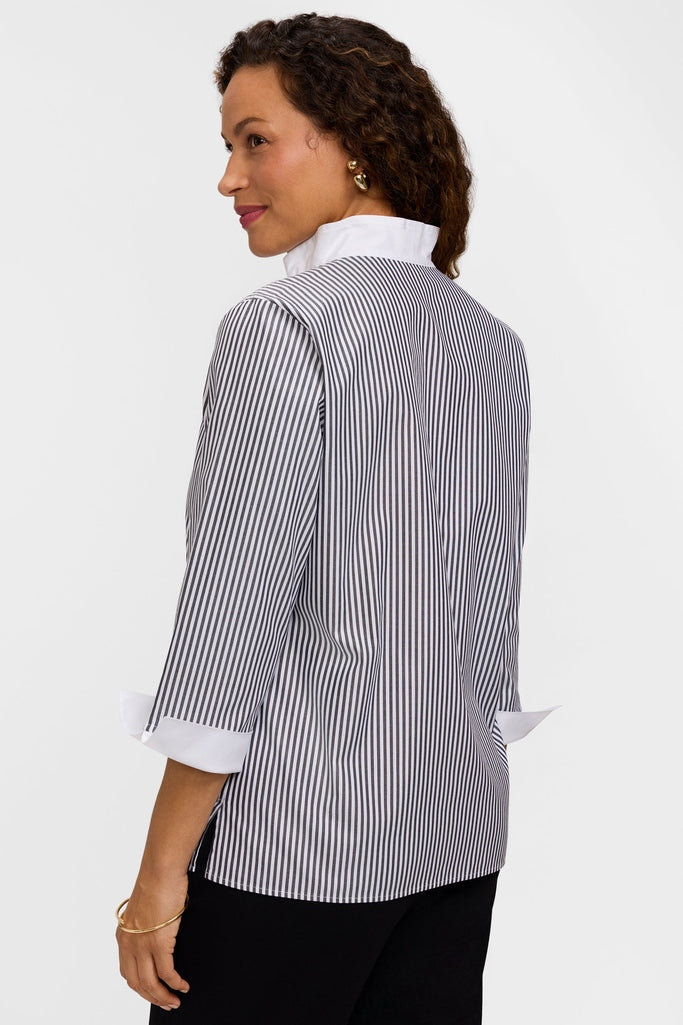 Tammy No Iron Pinpoint Striped 3/4 Sleeve Popover Shirt
