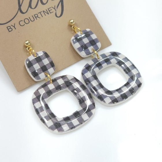 Black Gingham Square Earrings