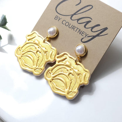 Gold Bulldog Dangle Earring