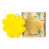 Yellow flower-shaped product with packaging on a white background