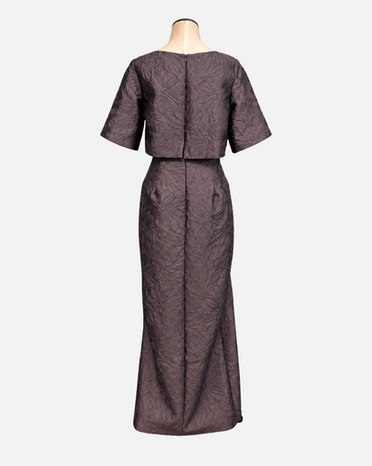 Bigio Gown with Topper in a cafe brown color