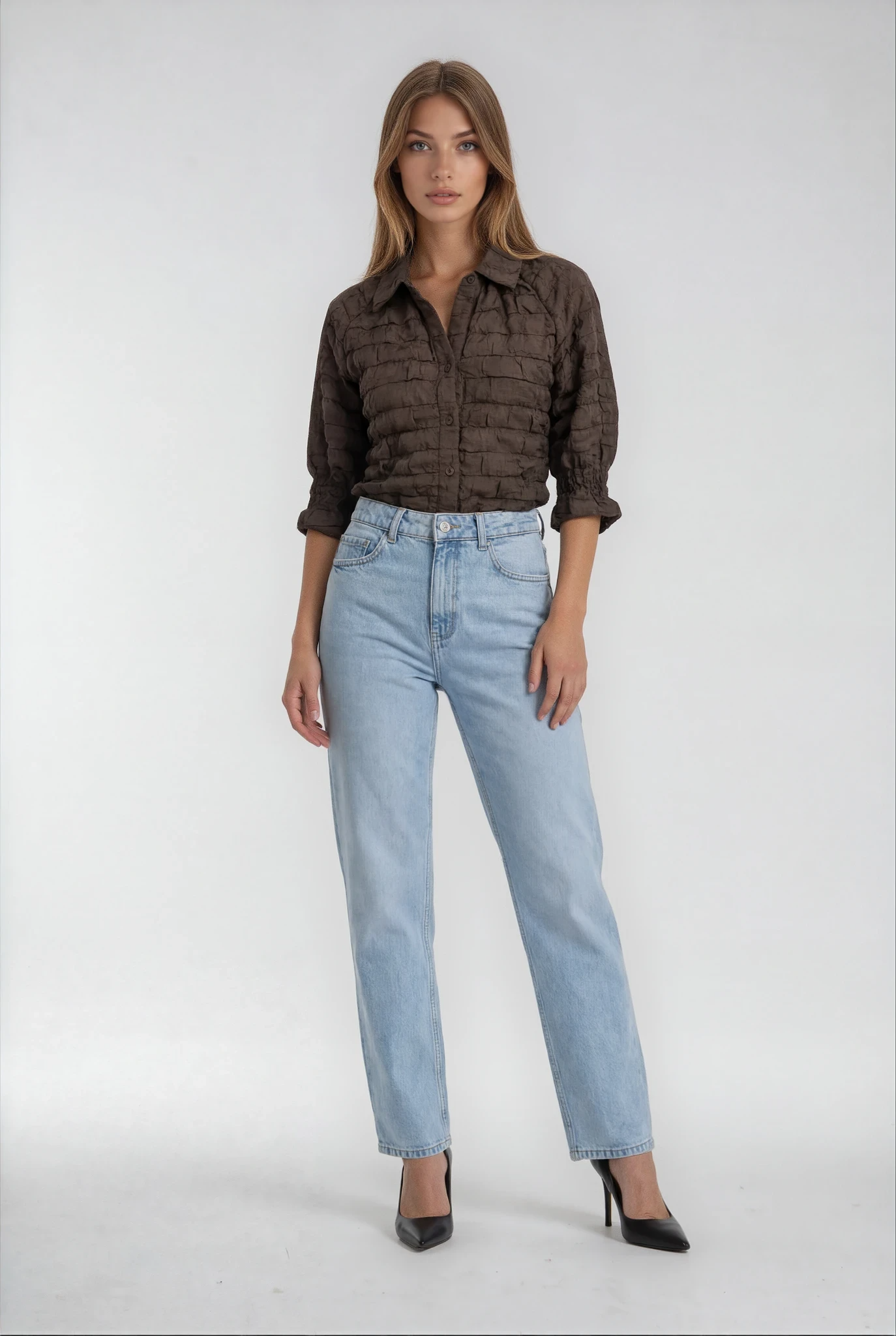 Women blouse black quilted half sleeve top