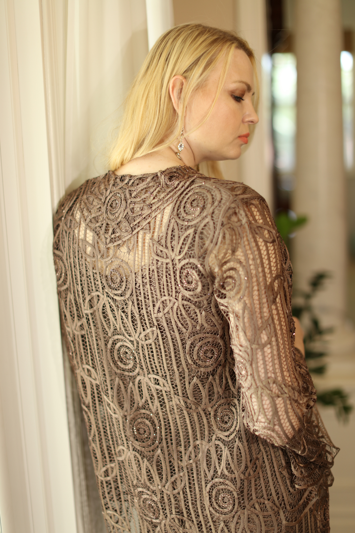 Silk hand-crochet embroidered jacket top and skirt set by SOULMATES, featuring intricate embroidery and elegant design.