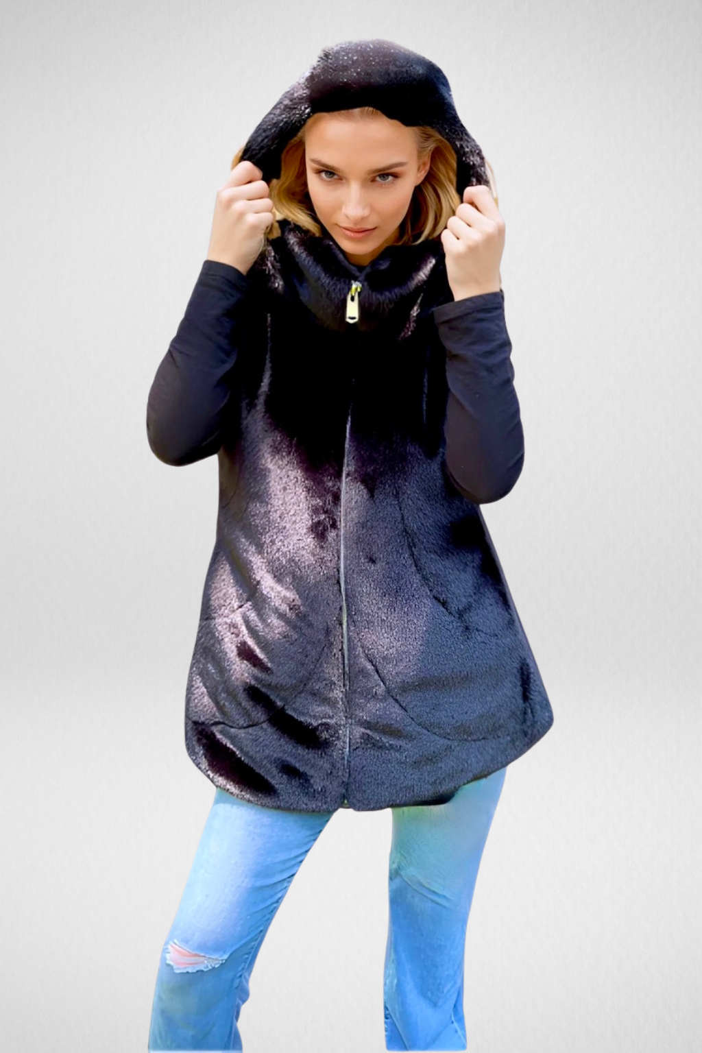 Ciao Milano | Long Faux Fur Jacket W/hood