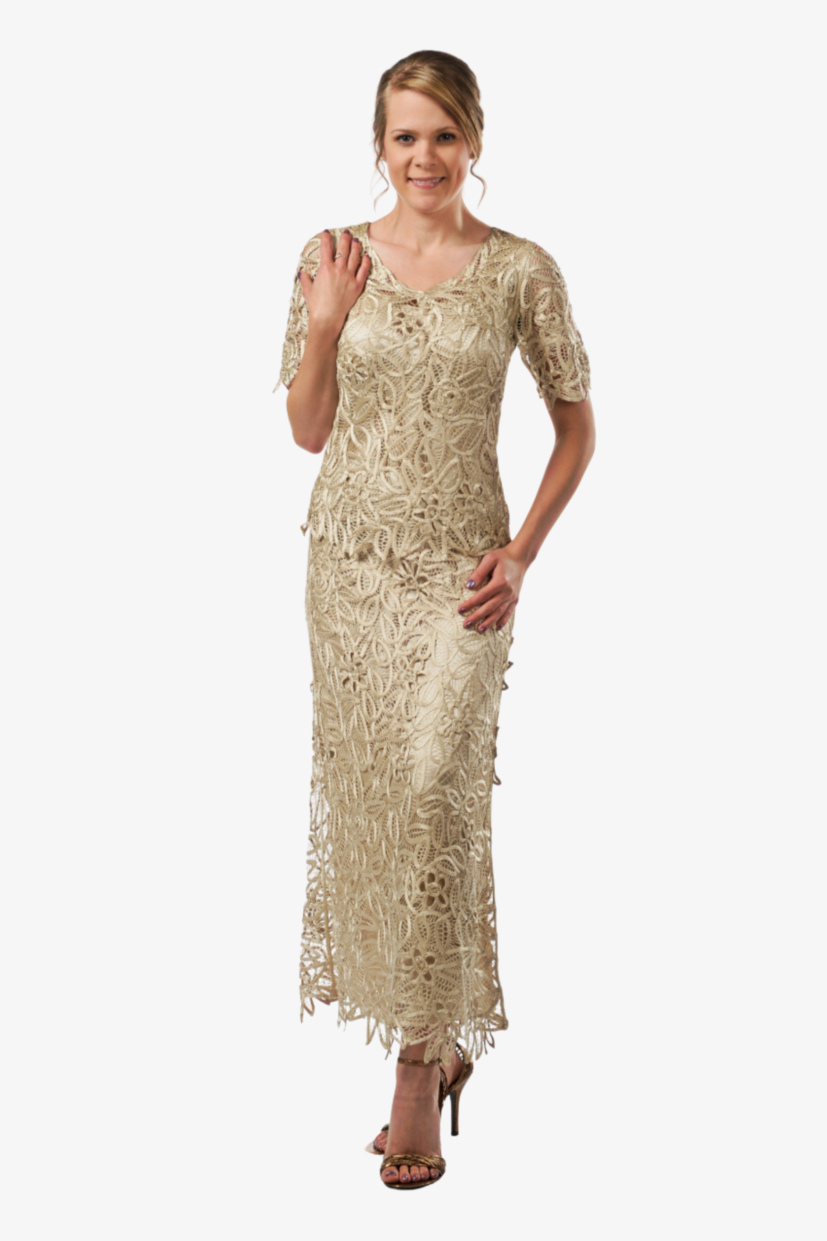 Soulmates | Hand Lace Silver Beaded Short Sleeve Top with Skirt Set - Evelyne Talman