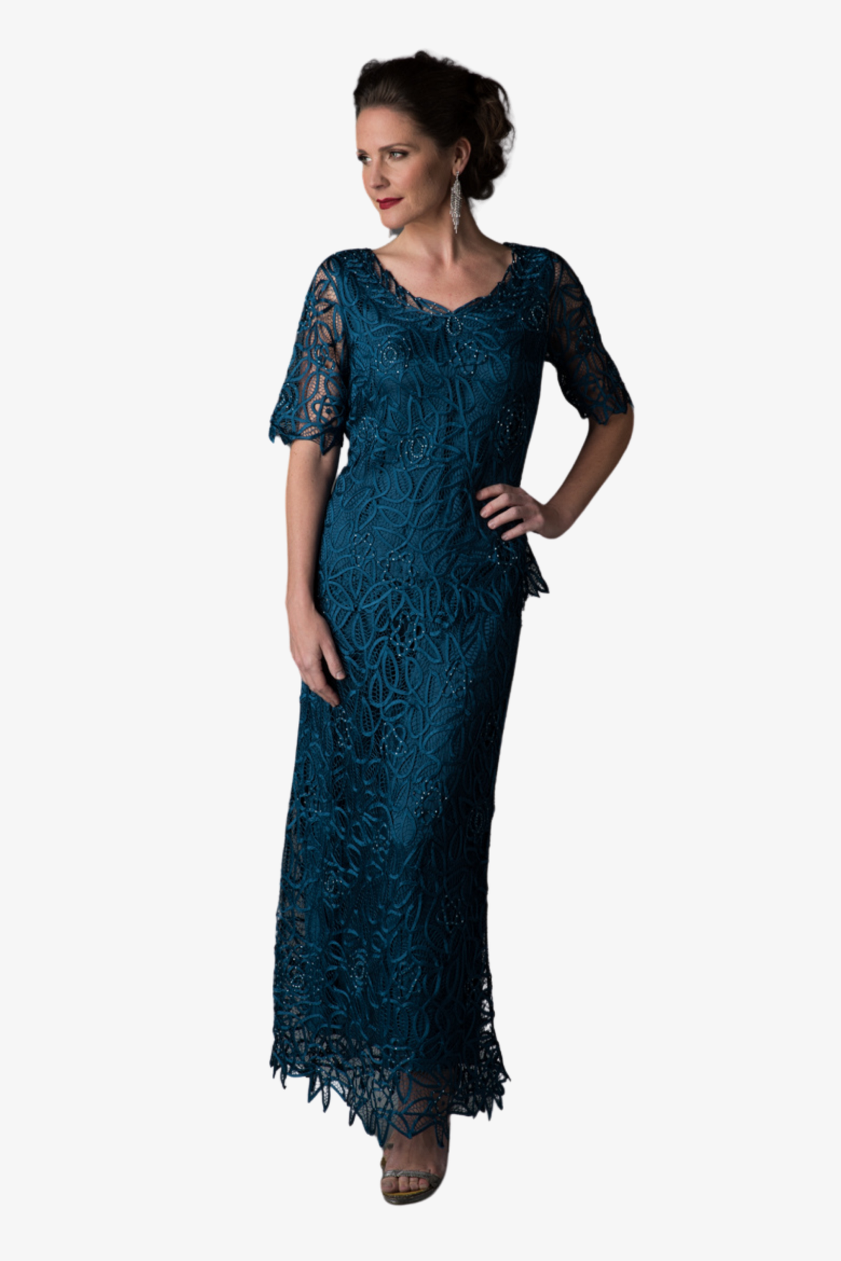 Soulmates | Hand Lace Silver Beaded Short Sleeve Top with Skirt Set - Evelyne Talman