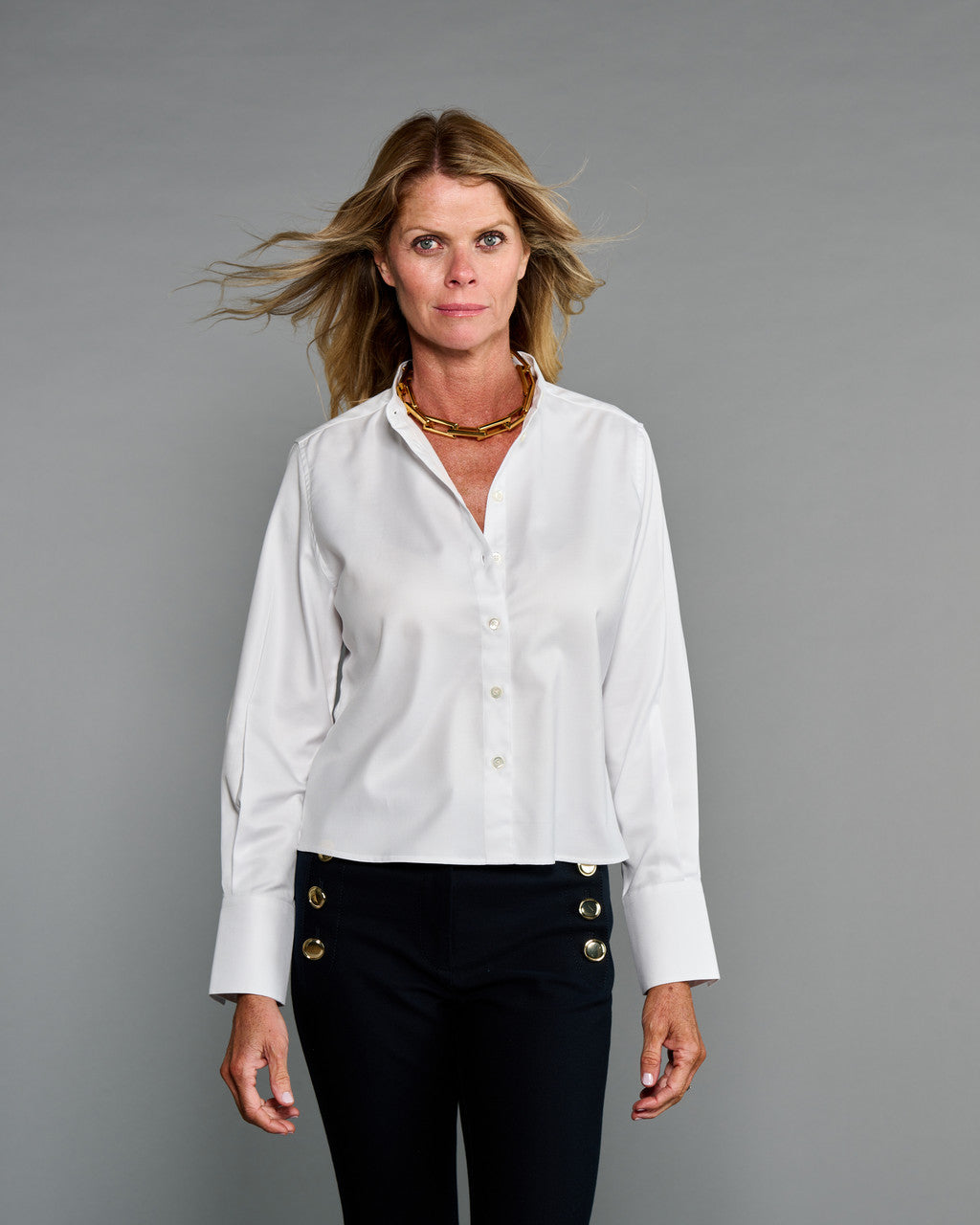Long Sleeve Croped Top Crisp - White