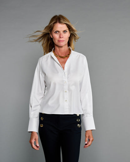 Long Sleeve Croped Top Crisp - White