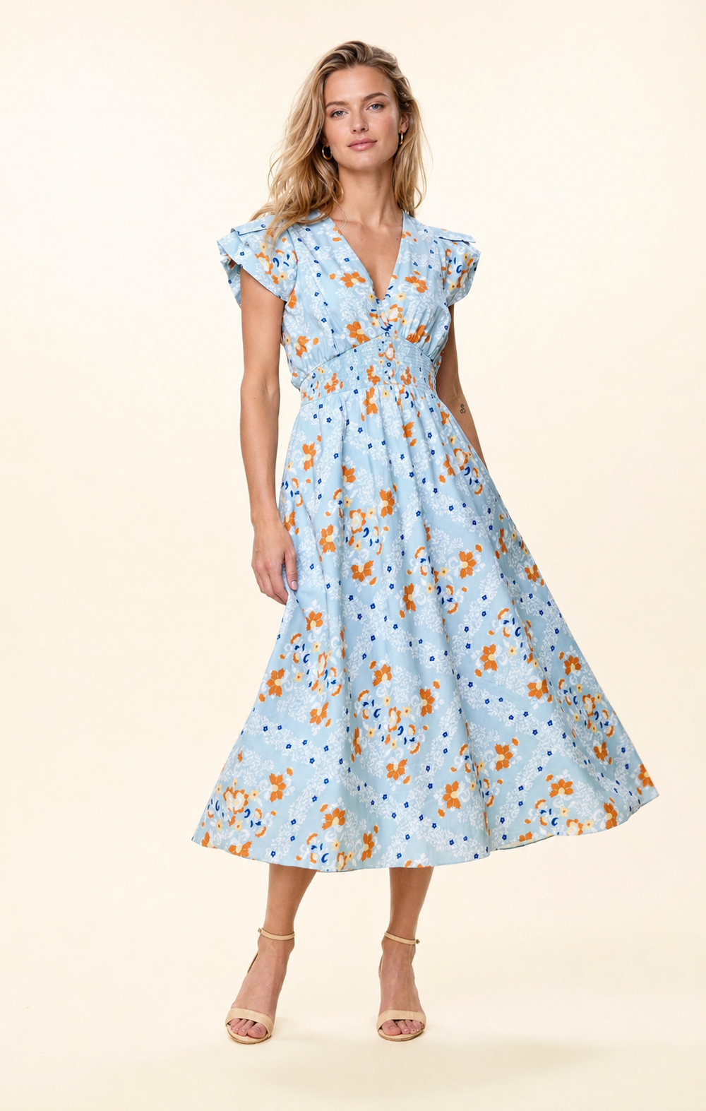 Women’s Cleobella Sveva Midi Dress in Vespara print blue with florals