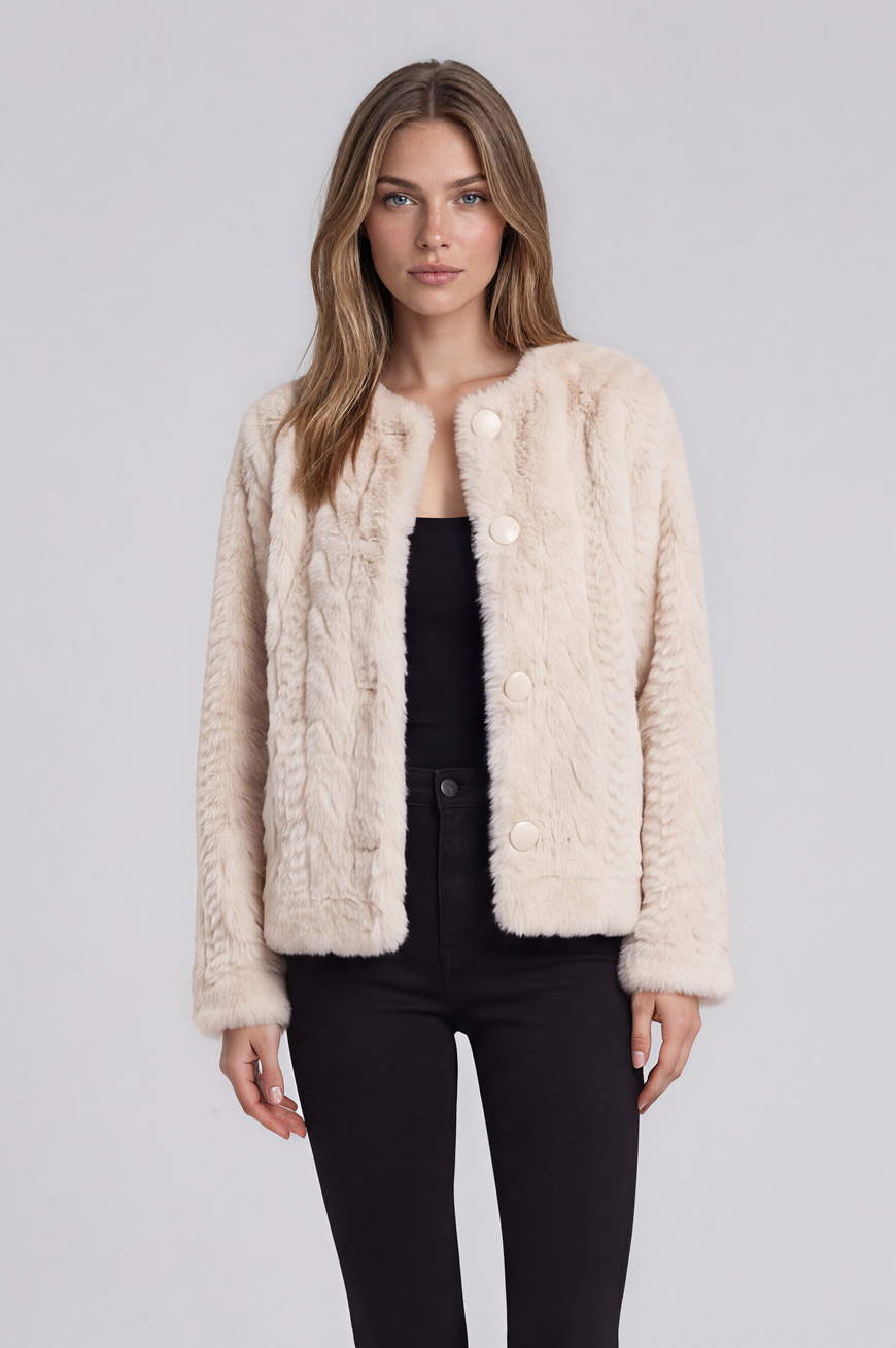 Cream Textured Faux Fur Jacket