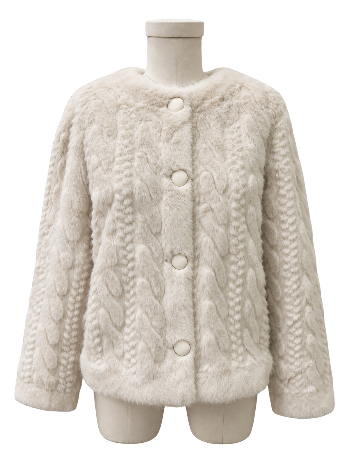 Cream Textured Faux Fur Jacket 