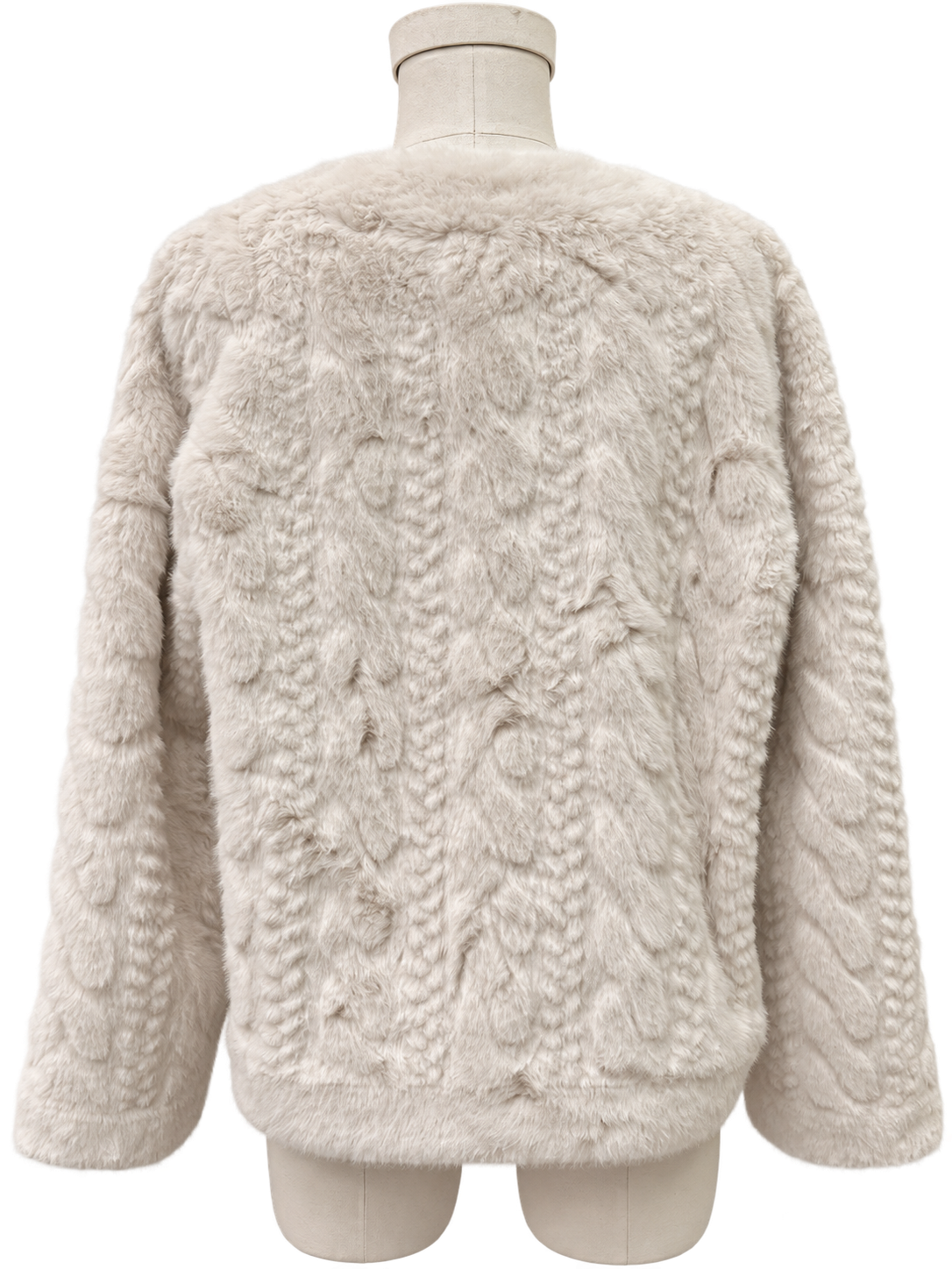 Cream Textured Faux Fur Jacket 