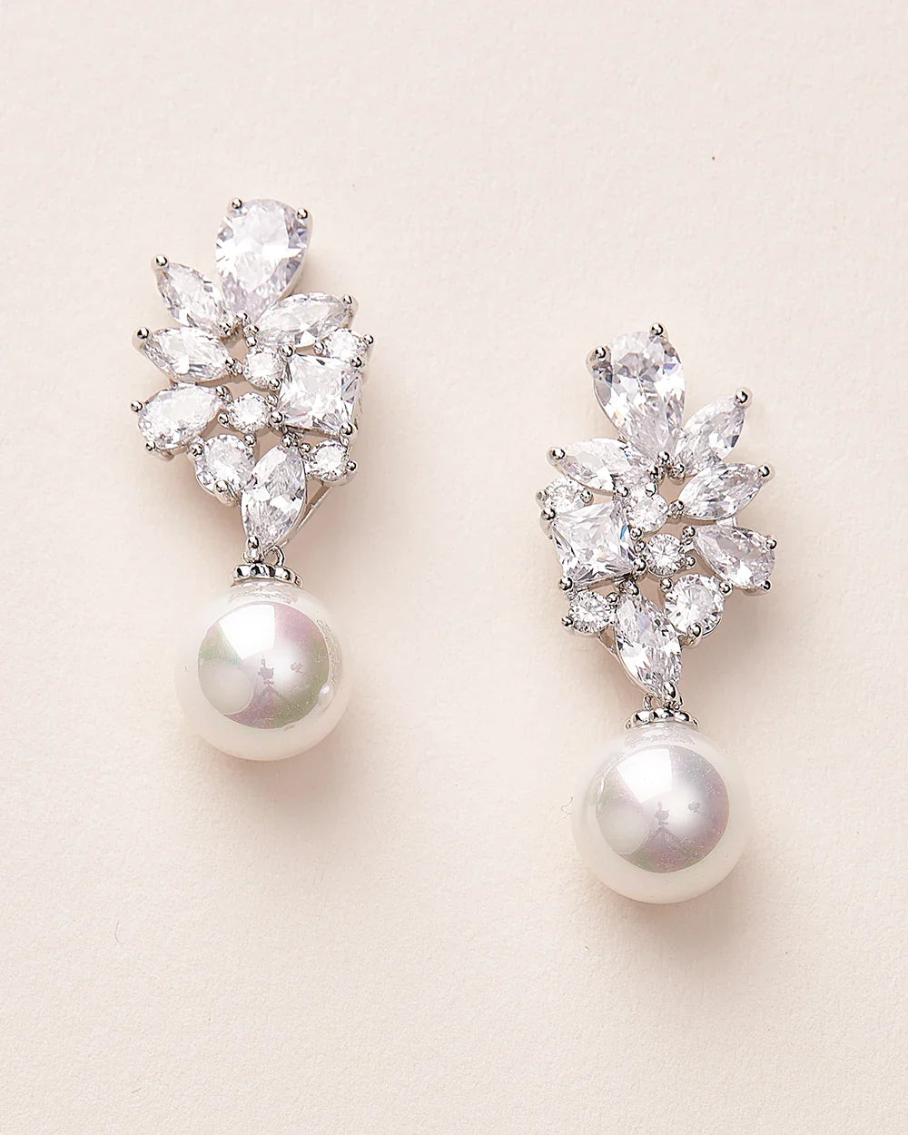 Cubic Zirconia Cluster Pearl Drop Clip-on Earrings
