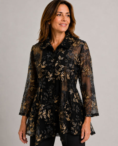 Bronze Sequin and Metallic-Embroidery Flare Jacket