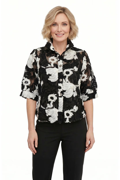 DAMEE 7125-BLACK 3D FLOWER BLOUSE
