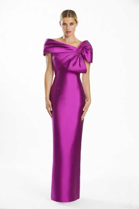 Daymor Couture Bow Shoulder Evening Gown in fuchsia