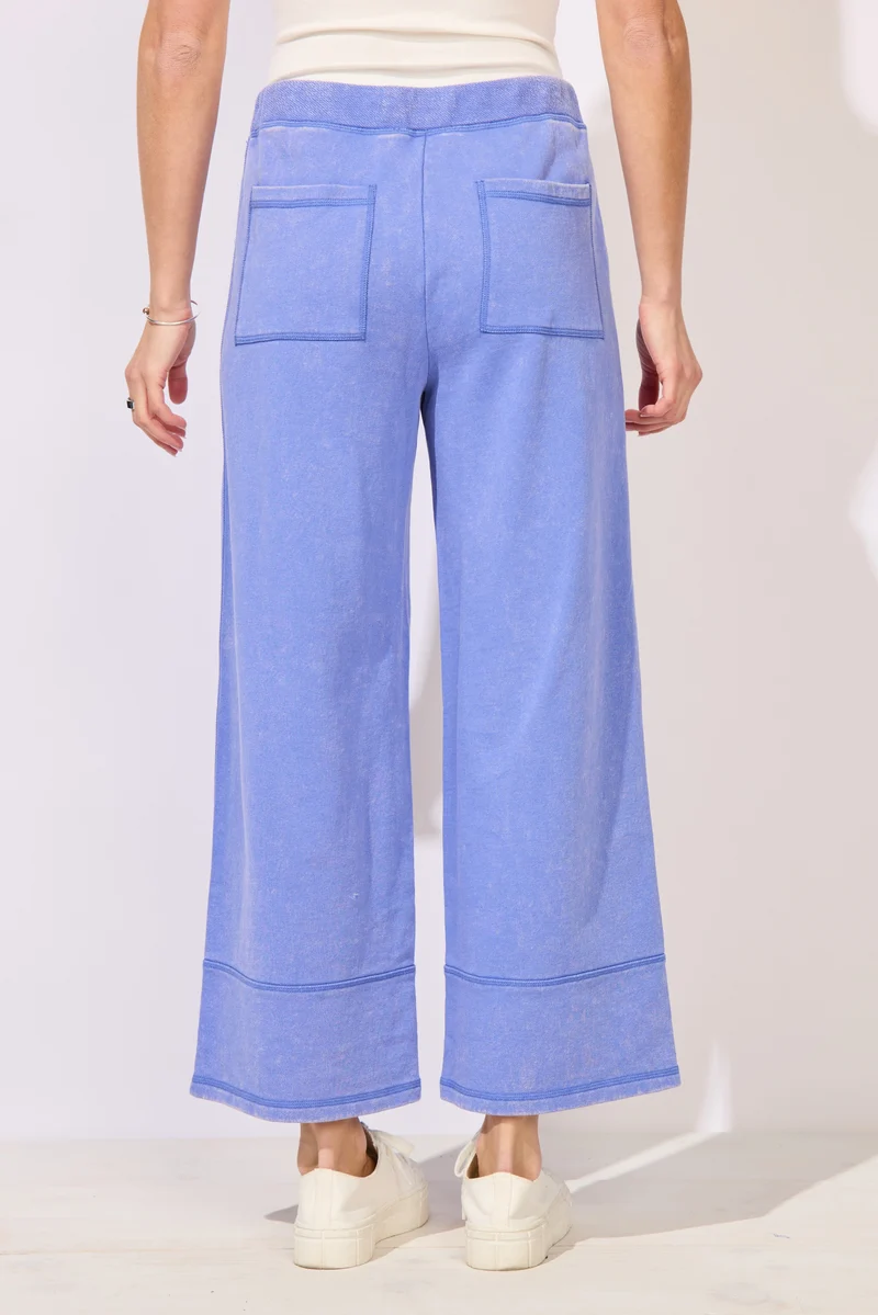 Women’s ESCAPE BY HABITAT  COLOR WASHED TERRY CROPPED WIDE LEG - 68097 Color Baja Blue wide-leg cropped pants in a light periwinkle blue color
