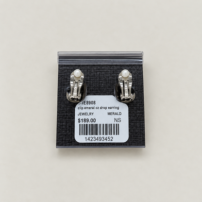 Emerald-Cut Halo Drop Clip-on Earrings