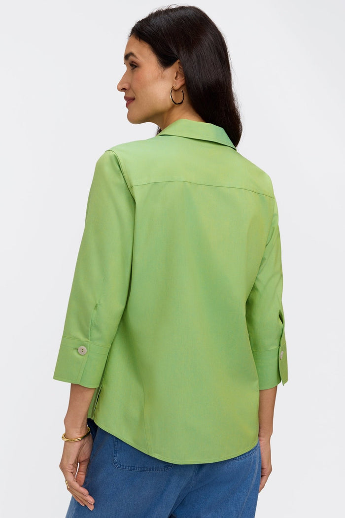 Foxcroft Paityn no iron pinpoint 3/4 sleeve shirt in mojito green, casual women&