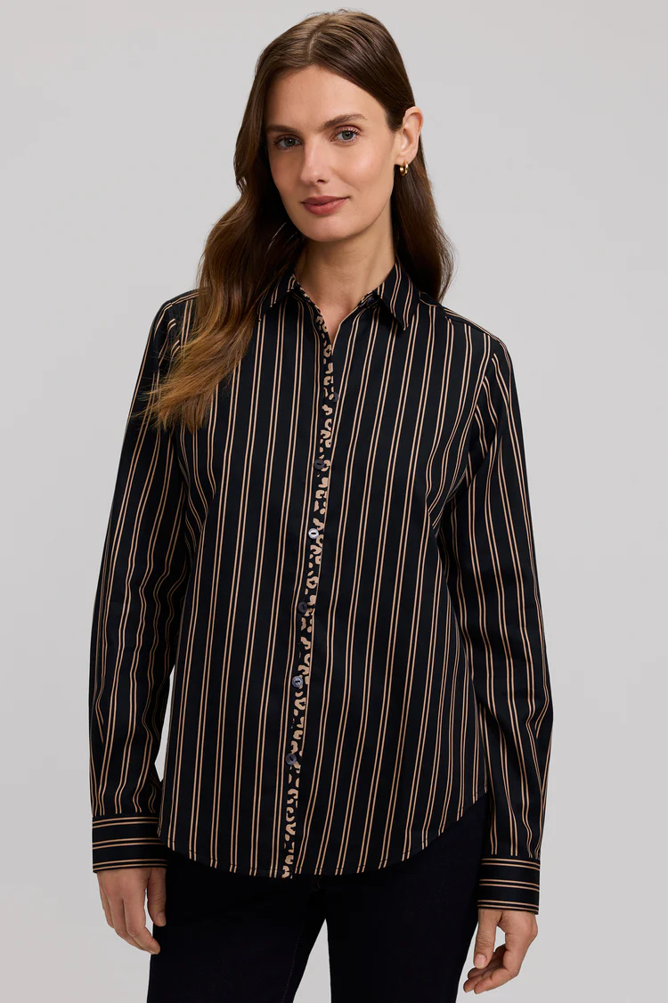 Women’s Foxcroft Black and Almond Charlie Animal Border Long Sleeve Shirt