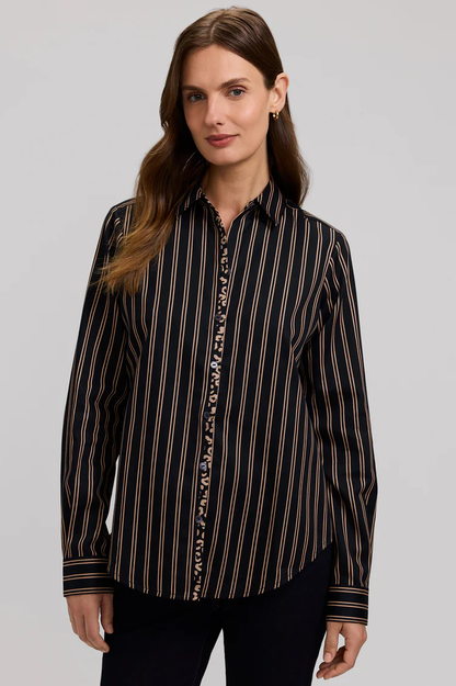 Women’s Foxcroft Black and Almond Charlie Animal Border Long Sleeve Shirt
